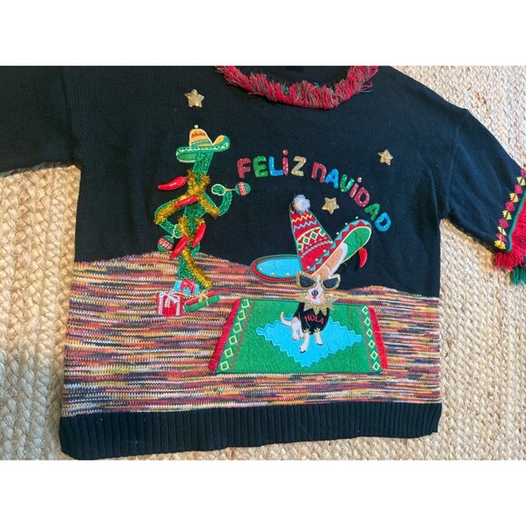Women’s Feliz Navidad Ugly Christmas Sweater Size Large Holiday Time Sequins - Picture 2 of 6